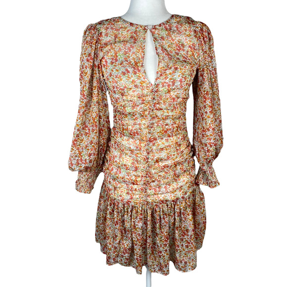 byTimo Dress Floral Delicate Floral Long Sleeve Rouch Mini Sheer Puff Sleeves - Picture 4 of 13